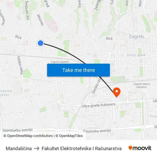 Mandaličina to Fakultet Elektrotehnike I Računarstva map