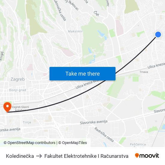 Koledinečka to Fakultet Elektrotehnike I Računarstva map