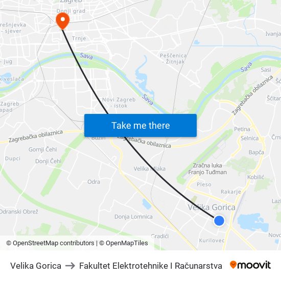 Velika Gorica to Fakultet Elektrotehnike I Računarstva map