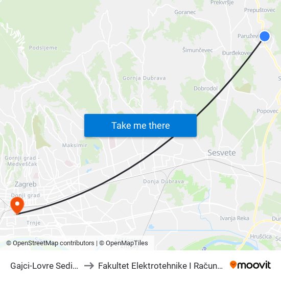 Gajci-Lovre Sedinića to Fakultet Elektrotehnike I Računarstva map