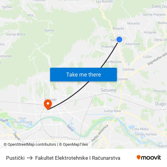 Pustički to Fakultet Elektrotehnike I Računarstva map