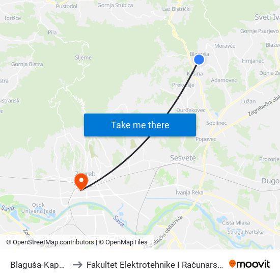 Blaguša-Kapela to Fakultet Elektrotehnike I Računarstva map