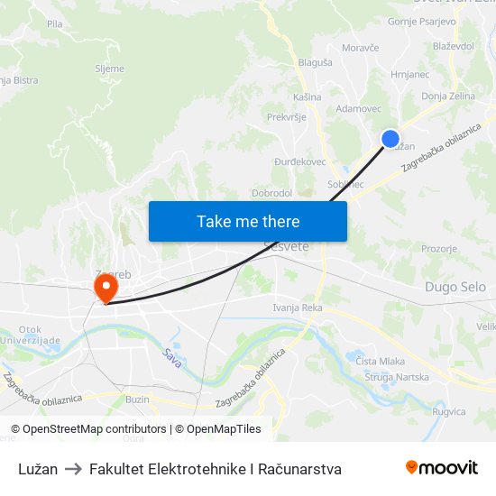 Lužan to Fakultet Elektrotehnike I Računarstva map