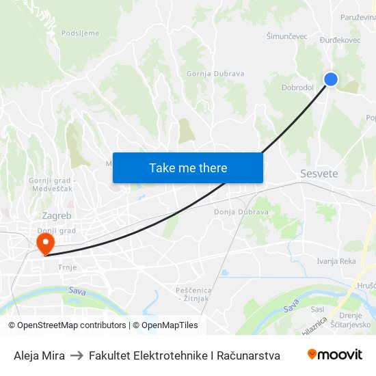 Aleja Mira to Fakultet Elektrotehnike I Računarstva map