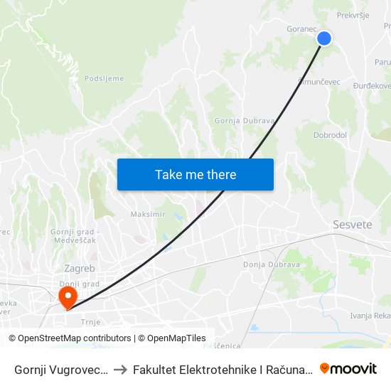Gornji Vugrovec 58 to Fakultet Elektrotehnike I Računarstva map