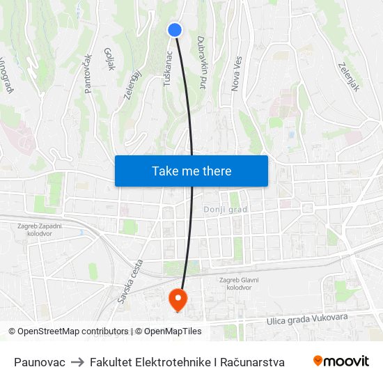 Paunovac to Fakultet Elektrotehnike I Računarstva map