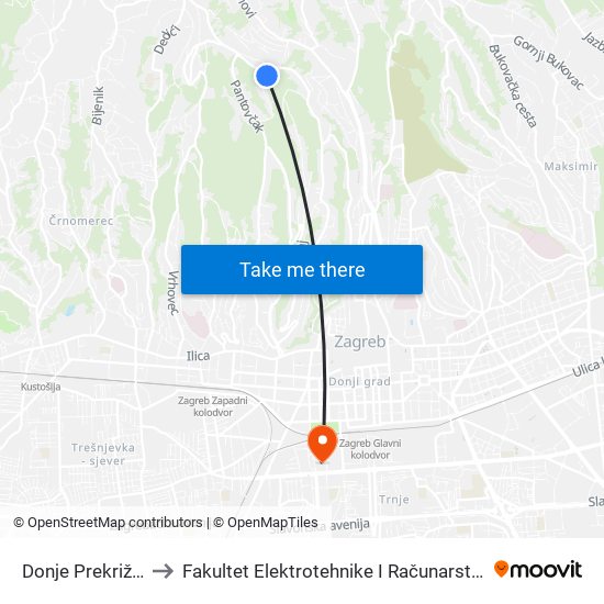 Donje Prekrižje to Fakultet Elektrotehnike I Računarstva map