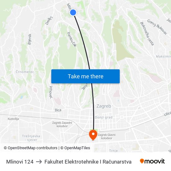 Mlinovi 124 to Fakultet Elektrotehnike I Računarstva map