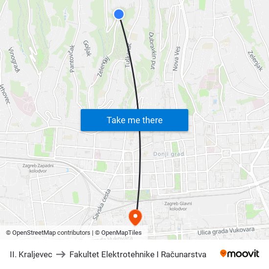 II. Kraljevec to Fakultet Elektrotehnike I Računarstva map