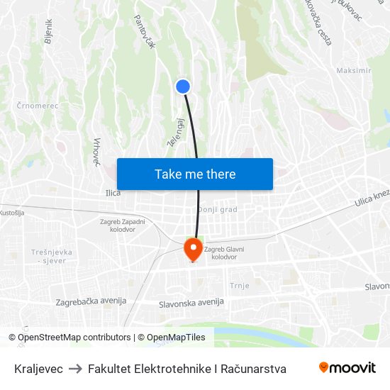 Kraljevec to Fakultet Elektrotehnike I Računarstva map