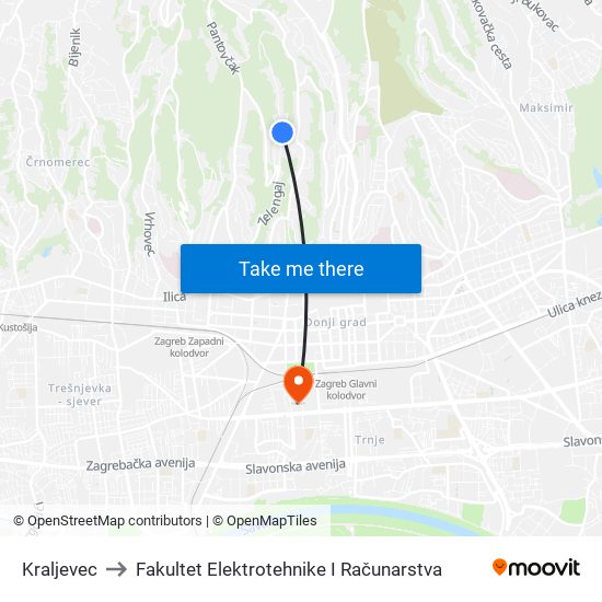 Kraljevec to Fakultet Elektrotehnike I Računarstva map