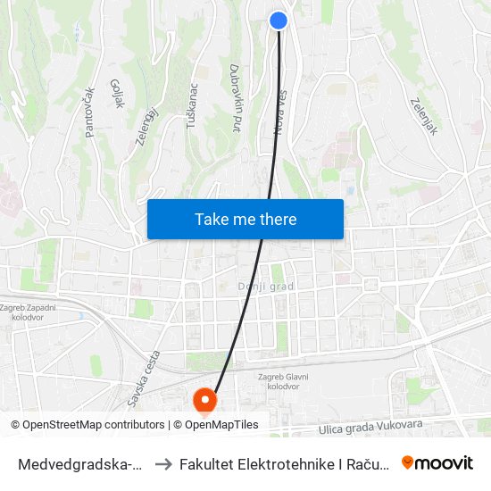 Medvedgradska-Škola to Fakultet Elektrotehnike I Računarstva map