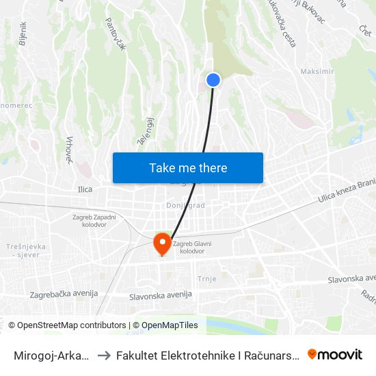 Mirogoj-Arkade to Fakultet Elektrotehnike I Računarstva map