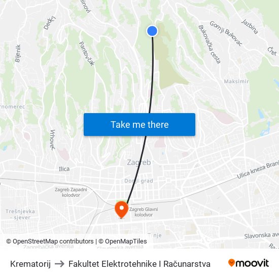 Krematorij to Fakultet Elektrotehnike I Računarstva map