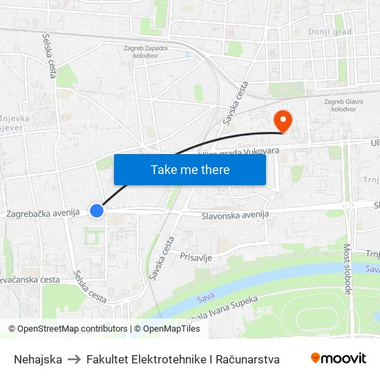 Nehajska to Fakultet Elektrotehnike I Računarstva map