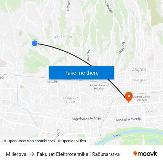 Millerova to Fakultet Elektrotehnike I Računarstva map