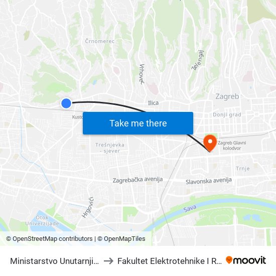 Ministarstvo Unutarnjih Poslova to Fakultet Elektrotehnike I Računarstva map