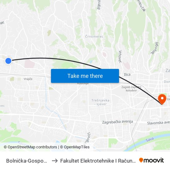 Bolnička-Gospodska to Fakultet Elektrotehnike I Računarstva map