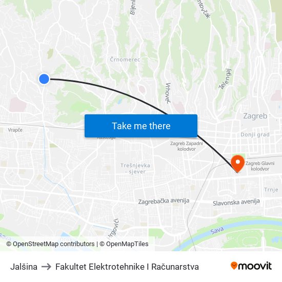 Jalšina to Fakultet Elektrotehnike I Računarstva map