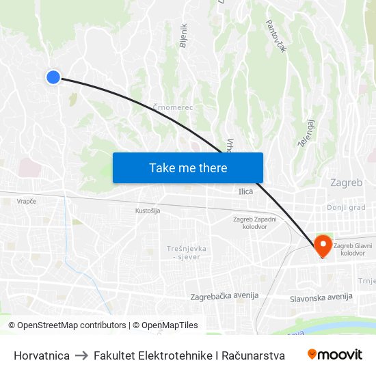 Horvatnica to Fakultet Elektrotehnike I Računarstva map