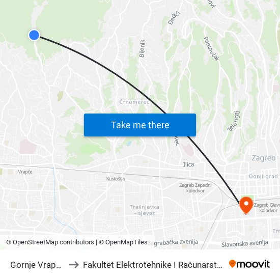 Gornje Vrapče to Fakultet Elektrotehnike I Računarstva map