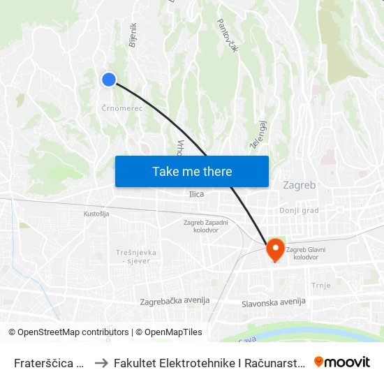 Fraterščica 83 to Fakultet Elektrotehnike I Računarstva map