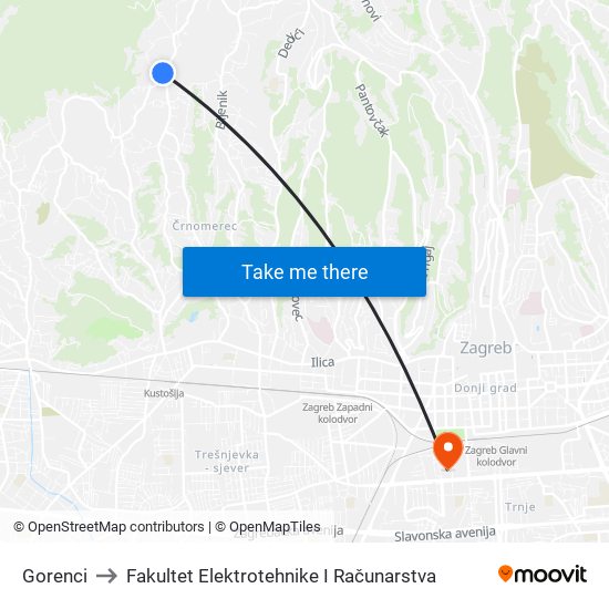 Gorenci to Fakultet Elektrotehnike I Računarstva map