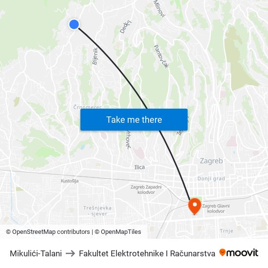 Mikulići-Talani to Fakultet Elektrotehnike I Računarstva map