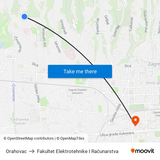 Orahovac to Fakultet Elektrotehnike I Računarstva map