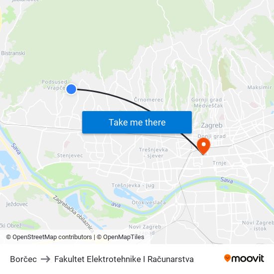 Borčec to Fakultet Elektrotehnike I Računarstva map