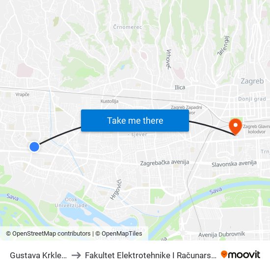 Gustava Krkleca to Fakultet Elektrotehnike I Računarstva map