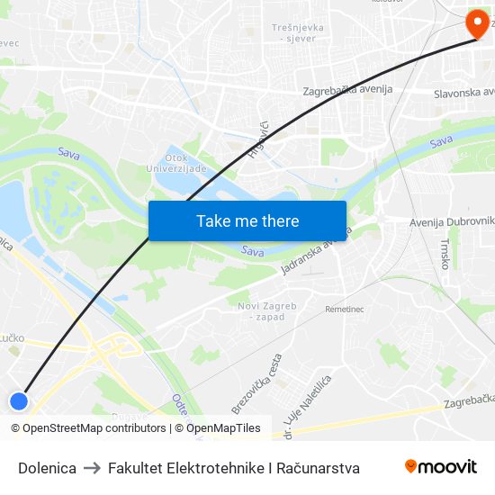 Dolenica to Fakultet Elektrotehnike I Računarstva map