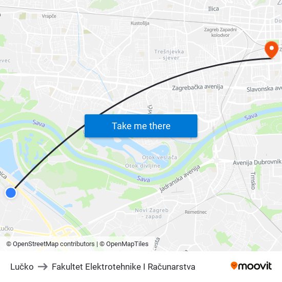 Lučko to Fakultet Elektrotehnike I Računarstva map