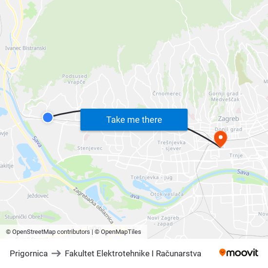 Prigornica to Fakultet Elektrotehnike I Računarstva map