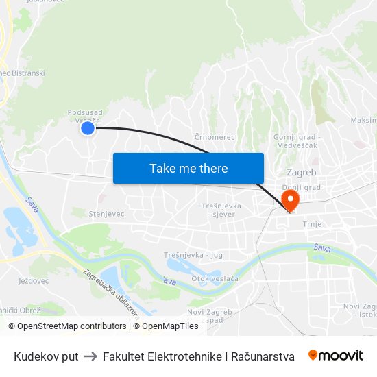 Kudekov put to Fakultet Elektrotehnike I Računarstva map