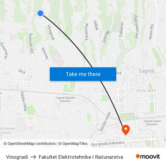 Vinogradi to Fakultet Elektrotehnike I Računarstva map