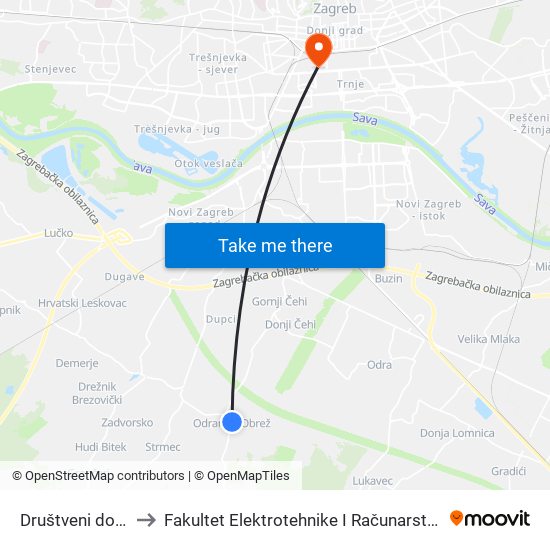 Društveni dom to Fakultet Elektrotehnike I Računarstva map