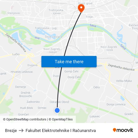 Brezje to Fakultet Elektrotehnike I Računarstva map