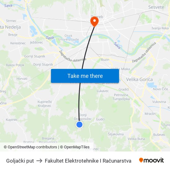 Goljački put to Fakultet Elektrotehnike I Računarstva map