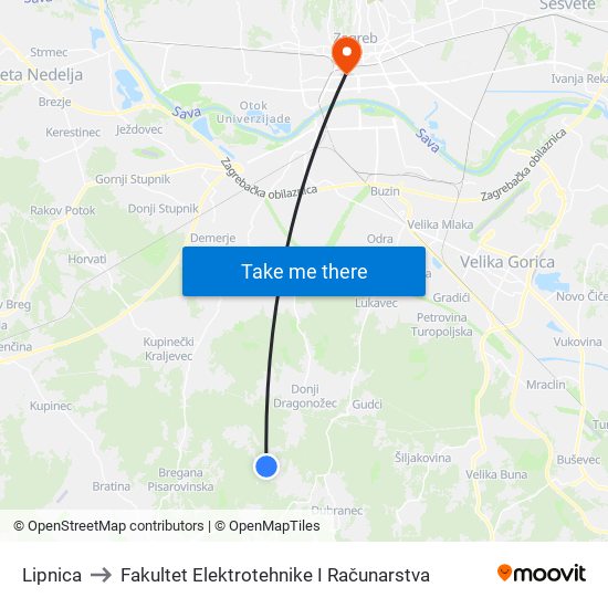 Lipnica to Fakultet Elektrotehnike I Računarstva map