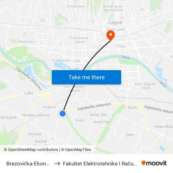 Brezovička-Ekonomija to Fakultet Elektrotehnike I Računarstva map