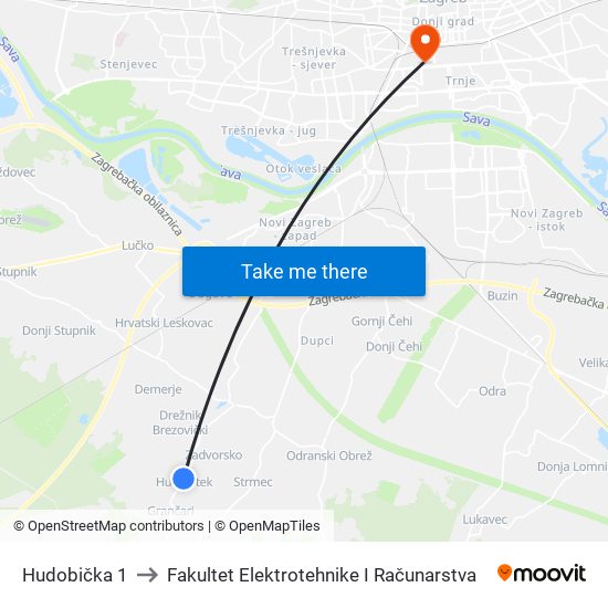 Hudobička 1 to Fakultet Elektrotehnike I Računarstva map