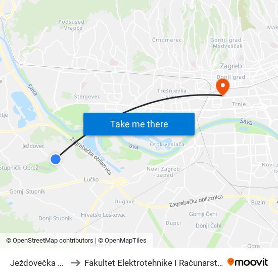 Ježdovečka 16 to Fakultet Elektrotehnike I Računarstva map