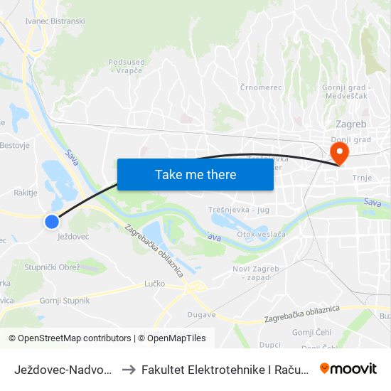 Ježdovec-Nadvožnjak to Fakultet Elektrotehnike I Računarstva map