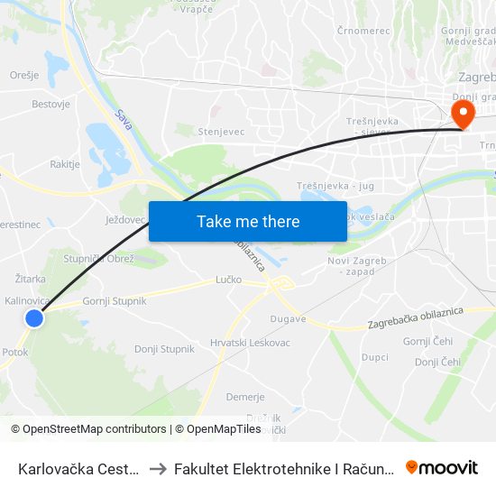 Karlovačka Cesta 14 to Fakultet Elektrotehnike I Računarstva map