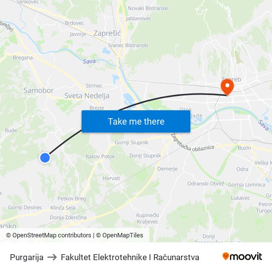 Purgarija to Fakultet Elektrotehnike I Računarstva map