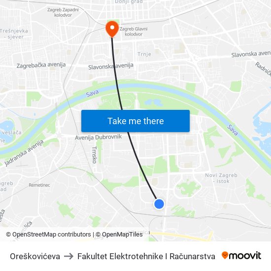 Oreškovićeva to Fakultet Elektrotehnike I Računarstva map