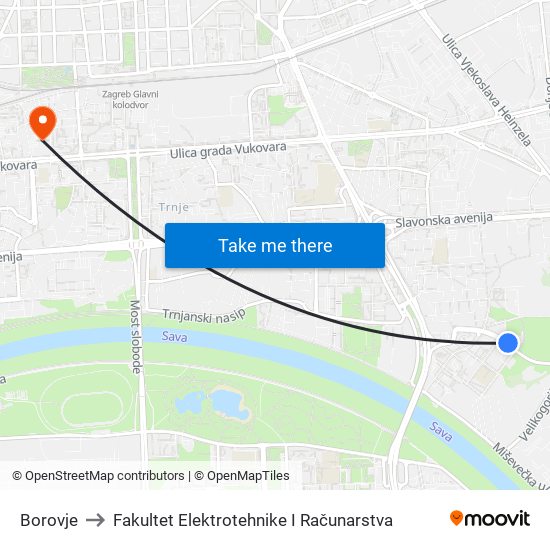 Borovje to Fakultet Elektrotehnike I Računarstva map