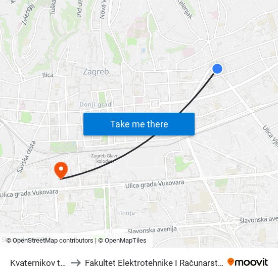 Kvaternikov trg to Fakultet Elektrotehnike I Računarstva map