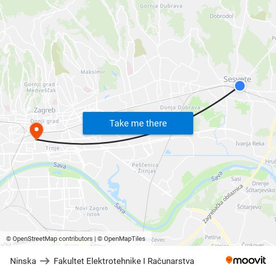 Ninska to Fakultet Elektrotehnike I Računarstva map